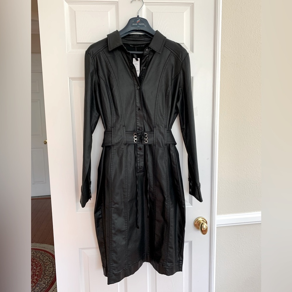 NWT White House Black Market Black Shirt-Dress Long Sleeves Midi with Belt 14